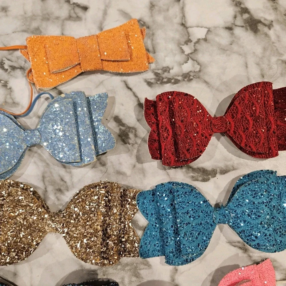 8 Large Bow Elastic Headbands‎ – Various Textures, Girls
